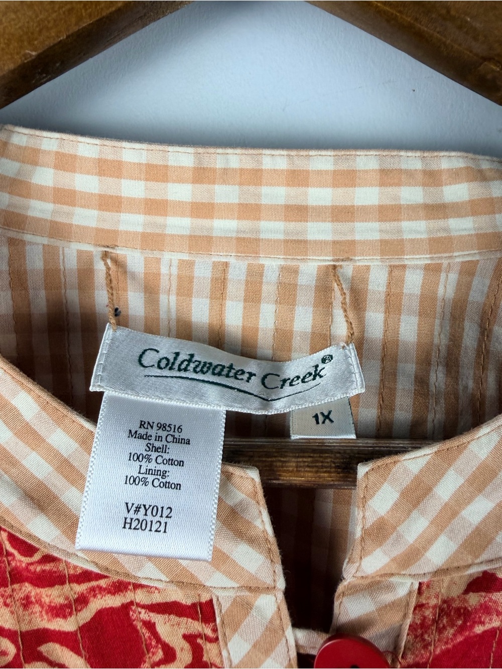 Coldwater creek red gingham reversible button closure jacket size 1X 100% cotton - Picture 2 of 6